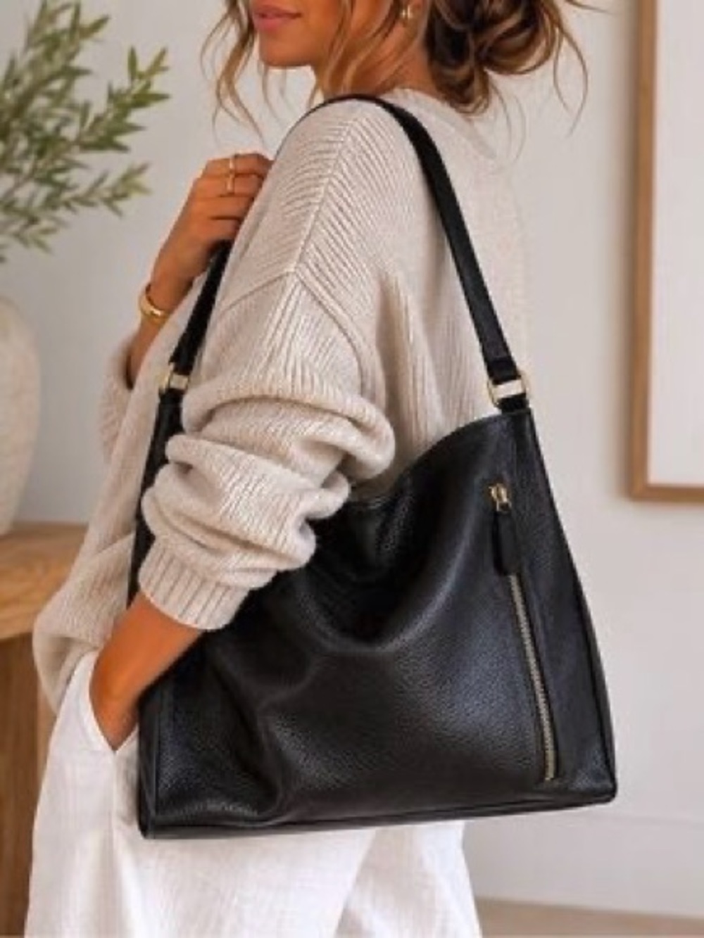 Tote Le Monde NWOT Florence Slouch Shoulder Bag Black - Picture 2 of 8